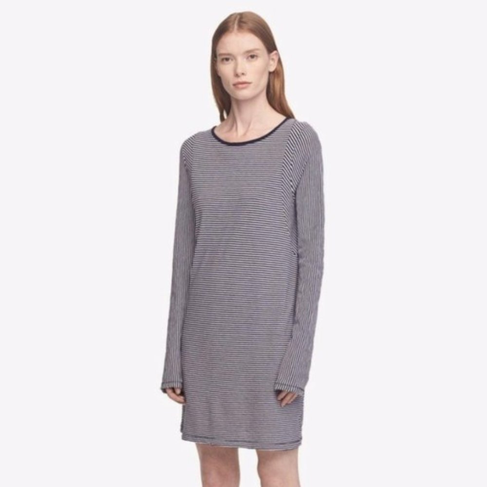 Rag & Bone Striped Knit T-shirt Long Sleeve Pullover Navy Blue White Dre…